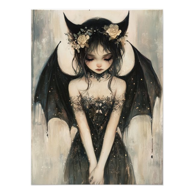 Gothic Dark Fairy with Floral Crown Wall Art Fotodruck (Vorne)