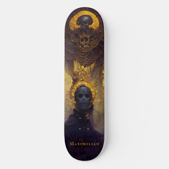 Gothic Dark Fantasy Tod mit Ihrem Namensplaner Skateboard (Vorderseite)