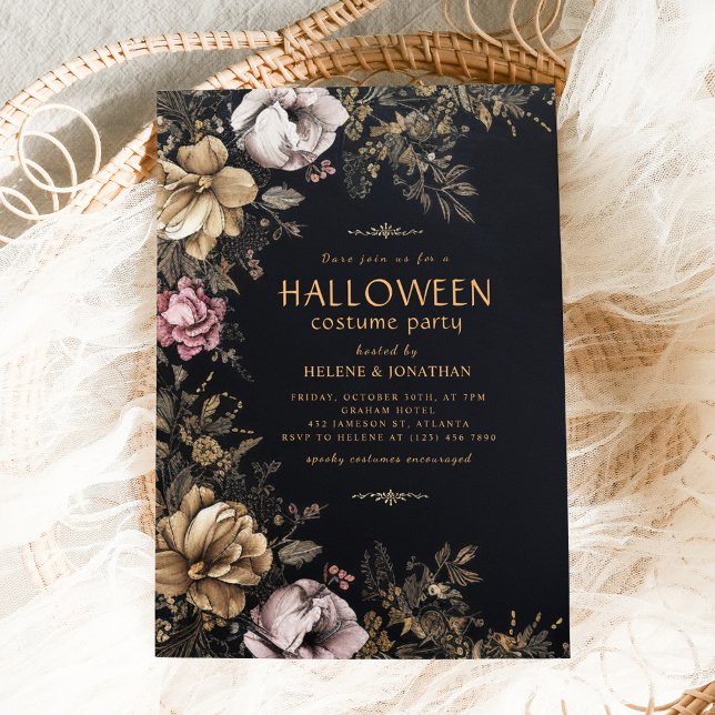Gothic Dark Floral Adult Halloween-Party Einladung (Gothic Dark Floral Adult Halloween Party Invitation)