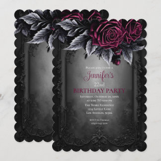 Gothic Dark Floral Burgunder Geburtstagseinladung Einladung