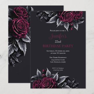 Gothic Dark Floral Burgunder Geburtstagseinladung Einladung