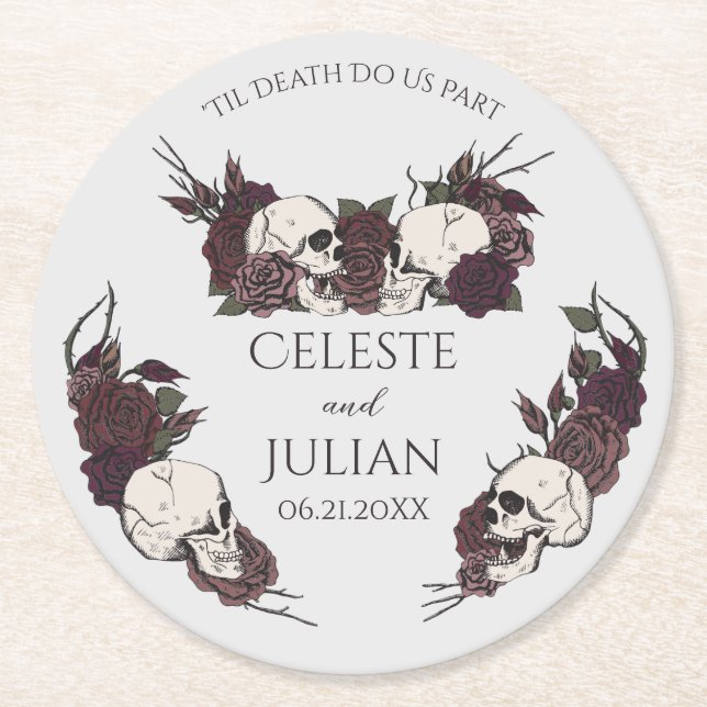 Gothic Dark Floral Til Death Wedding Runder Pappuntersetzer (Vorderseite)