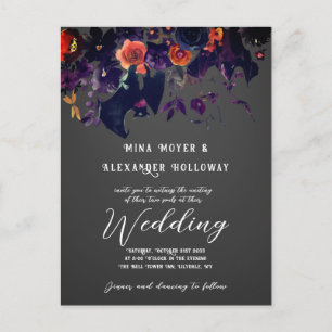 Gothic Dark Floral with Bats QRC Wedding Postkarte