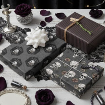 Gothic Dark Gray Skulls and Stripes Halloween