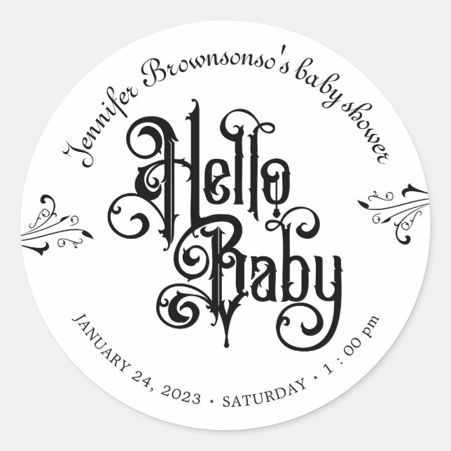 Gothic Dark Hello Baby Shower Runder Aufkleber (Vorderseite)