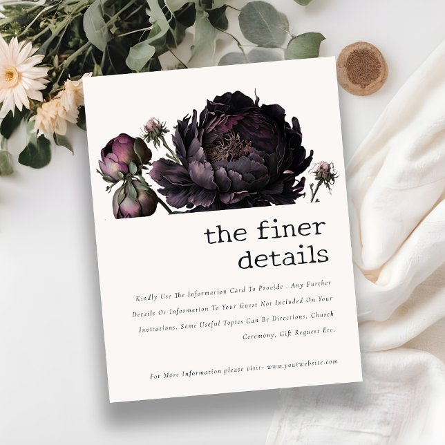 Gothic Dark Lila Black Peony Wedding Details Begleitkarte (Von Creator hochgeladen)