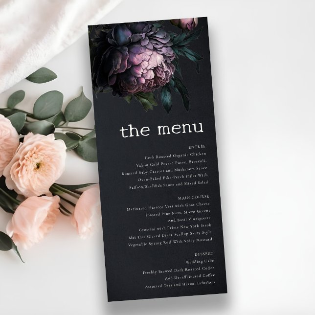 Gothic Dark Lila Black Peony Wedding Menu Card Einladung (Von Creator hochgeladen)
