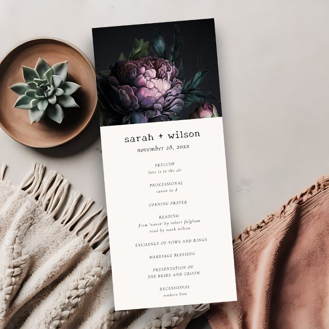 Gothic Dark Lila Black Peony Wedding Program Einladung (Von Creator hochgeladen)