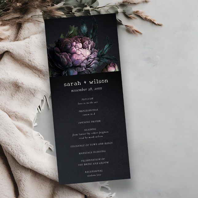 Gothic Dark Lila Black Peony Wedding Program Einladung (Von Creator hochgeladen)