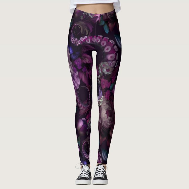 Gothic Dark Pink Tentacle mit Blume Leggings (Vorderseite)
