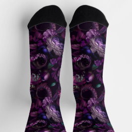 Gothic Dark Pink Tentacle With Flowers Socken