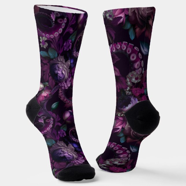 Gothic Dark Pink Tentakel Mit Blumen Socken (Gewinkelt)
