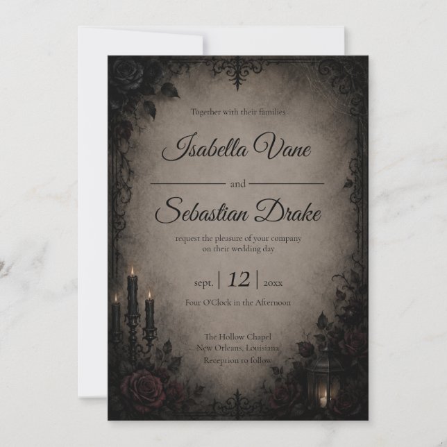 Gothic Dark Romance Hochzeit Einladung (Vorderseite)