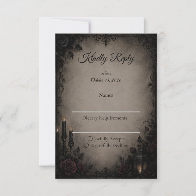 Gothic Dark Romance Hochzeit RSVP Karte (Vorderseite)