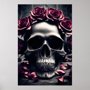 Gothic Dark Rose & Skull Poster