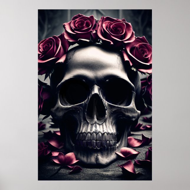 Gothic Dark Rose & Skull Poster (Vorne)