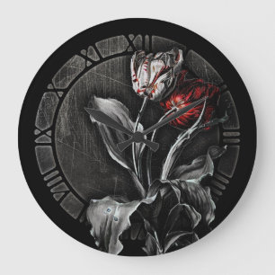 Gothic Dark tulips Große Wanduhr