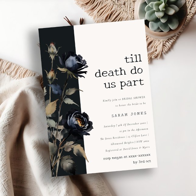Gothic Dark Watercolor Black Rose Brautparty Einladung (Von Creator hochgeladen)