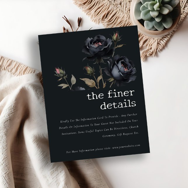 Gothic Dark Watercolor Schwarze Rose Hochzeitsdeta Begleitkarte (Von Creator hochgeladen)