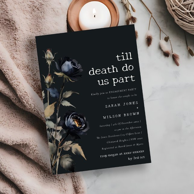 Gothic Dark Watercolor Schwarze Rose Verlobung Einladung (Von Creator hochgeladen)
