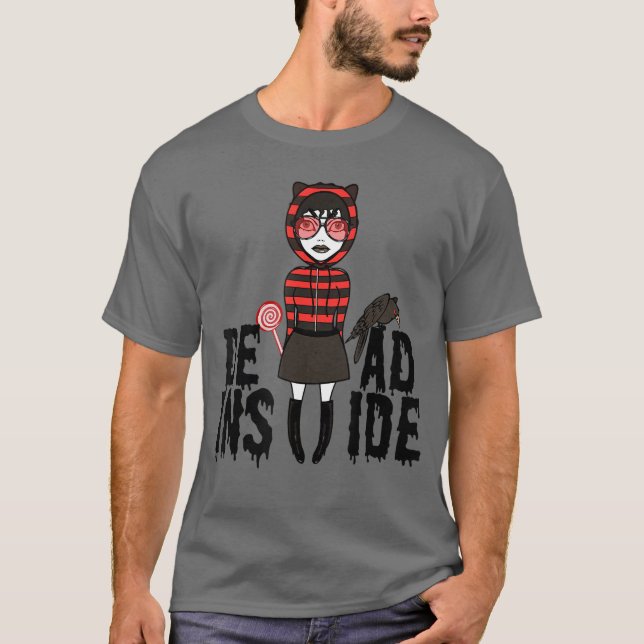 Gothic Dead Inside Rabe Goth Mädchen Halloween Emo T-Shirt (Vorderseite)