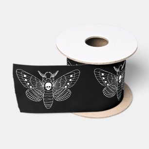 Gothic Death Head Hawk Moth Black and White Satinband