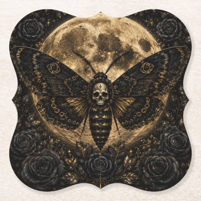 Gothic Death Moth Hochzeit - Dunkle Romantik Untersetzer (Vorderseite)