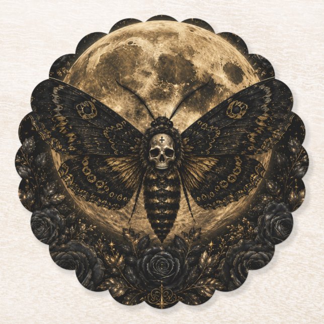 Gothic Death Moth Hochzeit - Dunkle Romantik Untersetzer (Vorderseite)