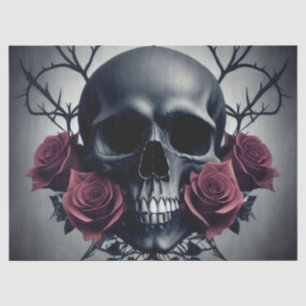 Gothic Death Skull and Rose Floral Sigil Seidenpapier