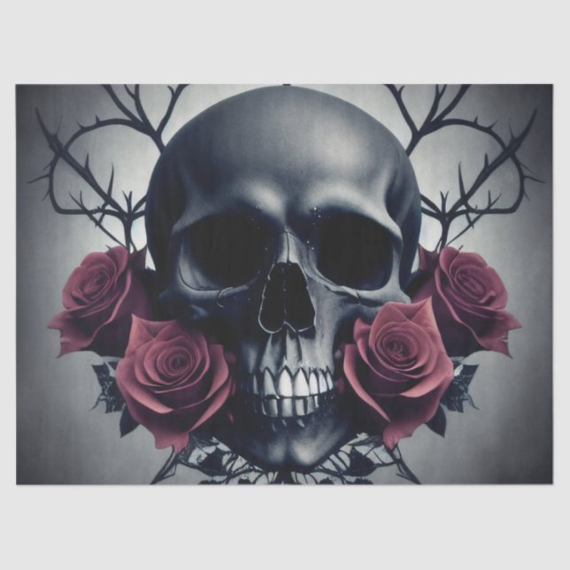 Gothic Death Skull and Rose Floral Sigil Seidenpapier (Vorderseite)