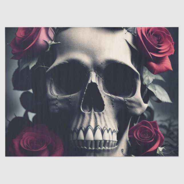 Gothic Death Skull und Rose Seidenpapier (Vorderseite)