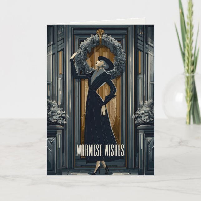 Gothic Deco | Moderner Kranz Feiertagskarte (Vorderseite)