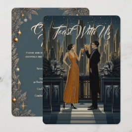 Gothic Deco | Skyline Toast Weihnachtsfeier Einladung