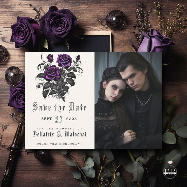 Gothic Deep Amethyst Lila Rose Ihr Foto Save The Date (Von Creator hochgeladen)