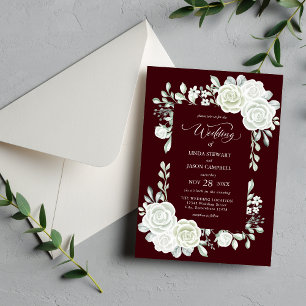 Gothic Deep Burgundy Tropische Rosen Hochzeit Einladung