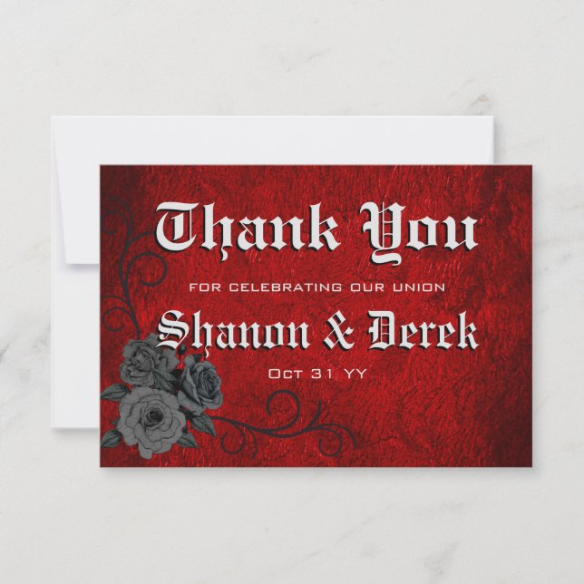 Gothic Deep Red Black Rose Hochzeit Dankeskarte (Vorderseite)