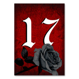 Gothic Deep Red Black Rose Wedding Tischnummer