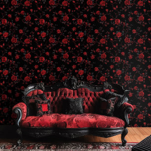 Gothic Deep Red Roses auf schwarzem Hintergrund Tapete