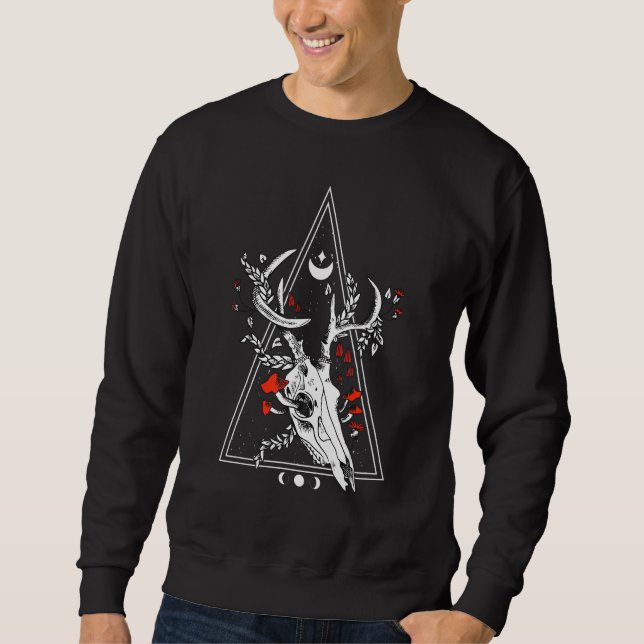 Gothic Deer Skull Moon Phase Hexenkokkult Sweatshirt (Vorderseite)