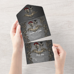 Gothic Design mit coolen Totenköpfen f All In One Einladung