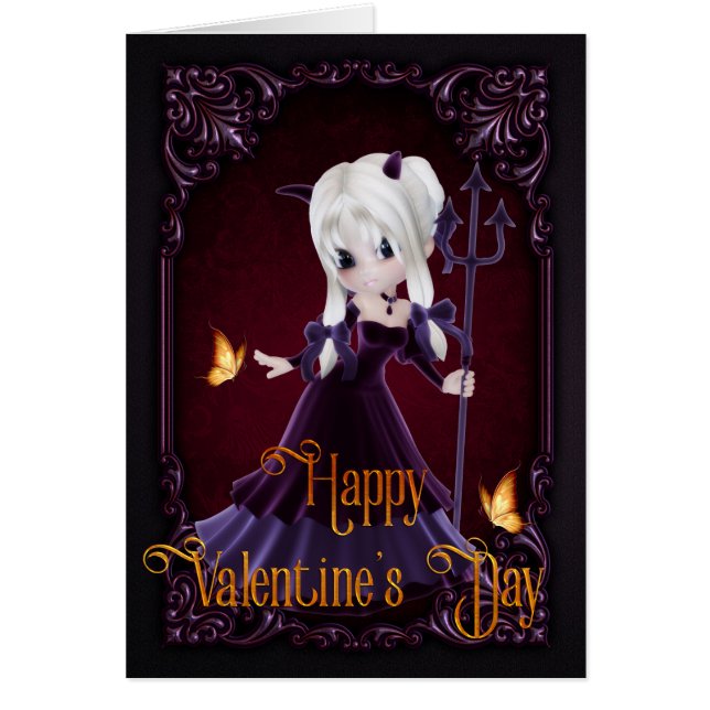 Gothic Devil Girl Happy Valentine's Day Card 2 (Vorne)