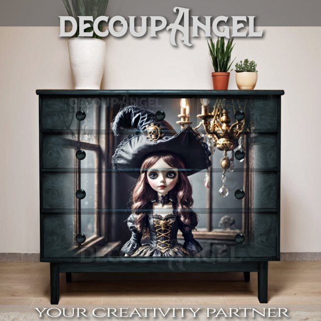 Gothic Doll im Spuk Haus - Decoupage - Seidenpapier (Von Creator hochgeladen)
