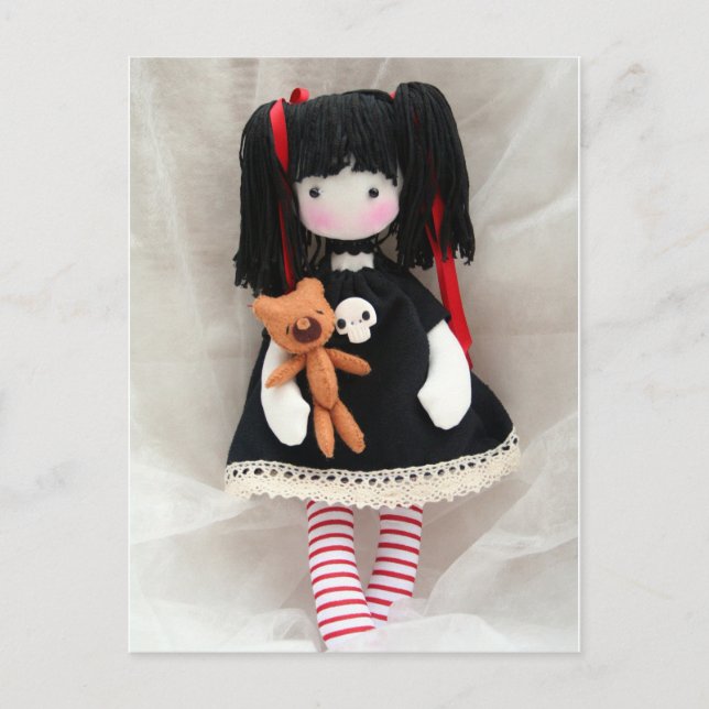 Gothic Doll mit Teddy Bear individuell anpassbare  Postkarte (Vorderseite)