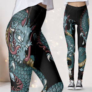 Gothic Drachen-Tattoo auf Schwarz Leggings