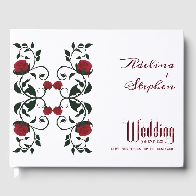 Gothic Dripping Rote Rosen Moody Wedding Gästebuch (Vorderseite)