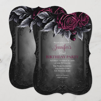 Gothic-Dunkle-Floral-Bordeaux-Geburtstagseinladung Einladung