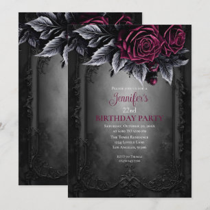 Gothic-Dunkle-Floral-Bordeaux-Geburtstagseinladung Einladung
