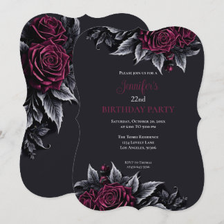 Gothic-Dunkle-Floral-Bordeaux-Geburtstagseinladung Einladung