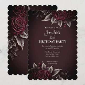 Gothic-Dunkle-Floral-Bordeaux-Geburtstagseinladung Einladung