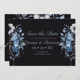 Gothic Dusty Blue Floral Spider Web Handfasts Save The Date